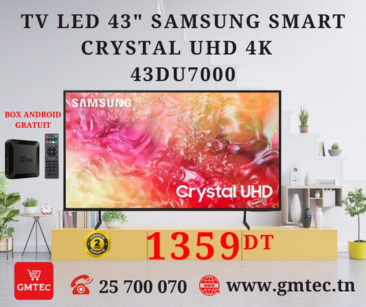 TV SAMSUNG 43" SMART CRYSTAL ULTRA HD 4K UA43DU7000- 2 ANS GARANTIE