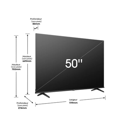 TV HISENSE 50" SMART VIDAA ULTRA HD 4K 50A6K - 2 ANS GARANTIE HISENSE
