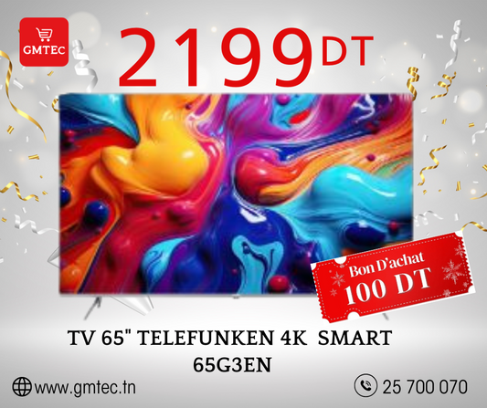 TV TELEFUNKEN 65"  SMART GOOGLE TV RECEPTEUR INTEGRE 65G3EN - 3 ANS GARANTIE