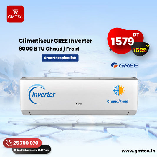 CLIMATISEUR GREE INVERTER 9000 BTU CHAUD ET FROID SMART TROPICALISE