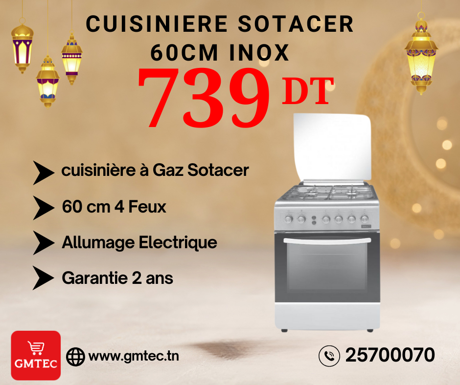CUISINIERE A GAZ SOTACER 4 FEUX 60CM TGG7603S