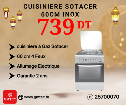 CUISINIERE A GAZ SOTACER 4 FEUX 60CM TGG7603S