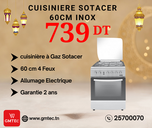 CUISINIERE A GAZ SOTACER 4 FEUX 60CM TGG7603S