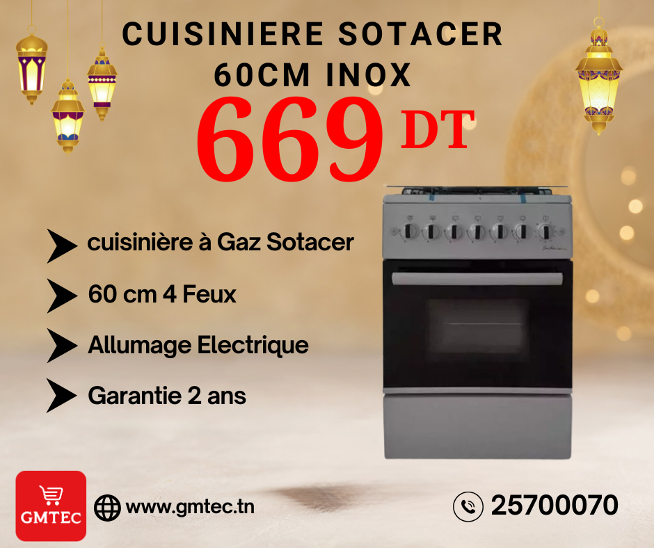 CUISINIERE A GAZ SOTACER 60CM F6B40G2I - INOX