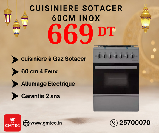 CUISINIERE A GAZ SOTACER 60CM F6B40G2I - INOX