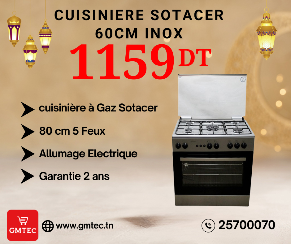 CUISINIERE A GAZ SOTACER 80CM 5FEUX SF8500XI