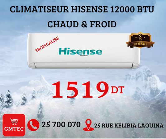 CLIMATISEUR HISENSE 12000 BTU CHAUD & FROID TROPICALISE