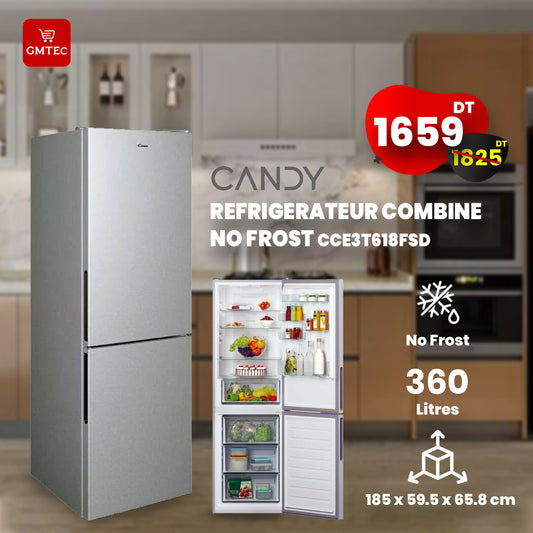 REFRIGERATEUR COMBINE CANDY CCE3T618FSD 346 LITRES NOFROST - SILVER