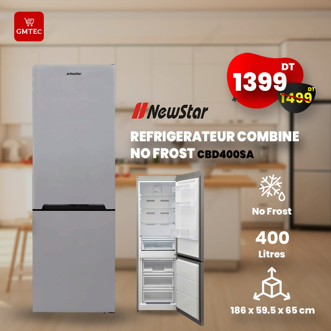 REFRIGERATEUR COMBINE NEWSTAR 400 LITRES NOFROST SILVER -400SA