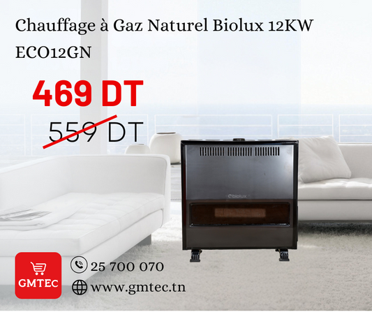 CHAUFFAGE A GAZ NATUREL BIOLUX 12KW - NOIR