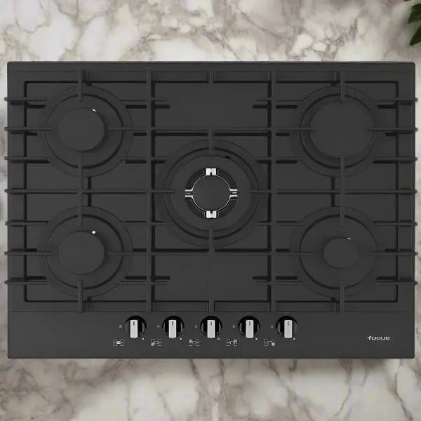 PLAQUE DE CUISSON 5 FEUX 70CM FONTE THERMOCOUPLE FOCUS F4006BS - VITRO NOIR FOCUS