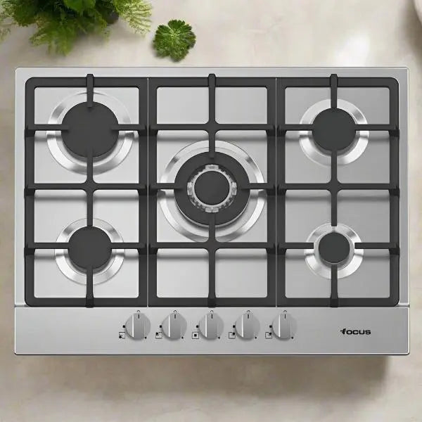 PLAQUE DE CUISSON 5FEUX 70 CM FONTE THERMOCOUPLE FOCUS F4078XS - INOX FOCUS