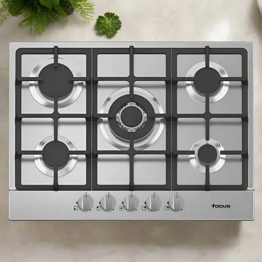 PLAQUE DE CUISSON 5FEUX 70 CM FONTE THERMOCOUPLE FOCUS F4078XS - INOX FOCUS