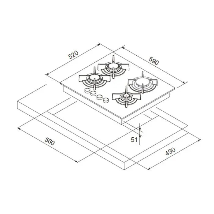 PLAQUE DE CUISSON 4 FEUX 60 CM FOCUS F409B - VITRO NOIR FOCUS