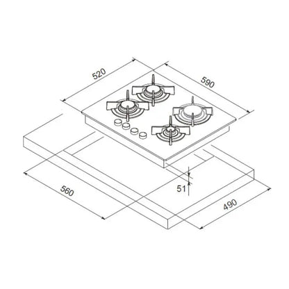 PLAQUE DE CUISSON 4 FEUX 60 CM FOCUS F409B - VITRO NOIR FOCUS