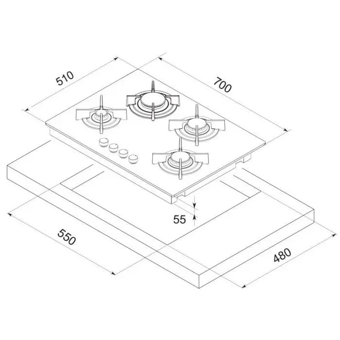 PLAQUE DE CUISSON 4 FEUX 70CM FOCUS F410B - VITRO NOIR FOCUS