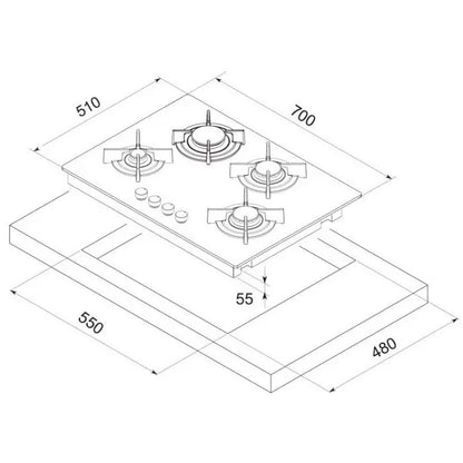 PLAQUE DE CUISSON 4 FEUX 70CM FOCUS F410B - VITRO NOIR FOCUS