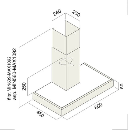 HOTTE DECORATIVE 60CM FOCUS F618X - INOX FOCUS