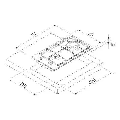PLAQUE DE CUISSON 2 FEUX A GAZ 30CM FOCUX F813B - NOIR FOCUS