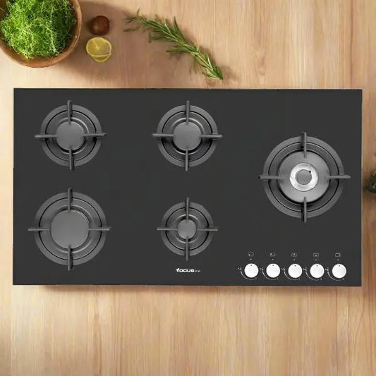 PLAQUE DE CUISSON 5 FEUX 90CM FONTE FOCUS F8179B - VITRO NOIR FOCUS