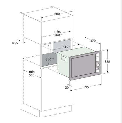 MICRO ONDE ENCASTRABLE 25 LITRES TACTILE FOCUS QUADRA50- INOX FOCUS