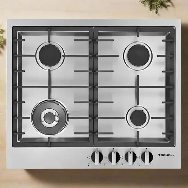PLAQUE DE CUISSON 4 FEUX 60CM FONTE THERMOCOUPLE FOCUS LINE QUADRA60 - INOX FOCUS