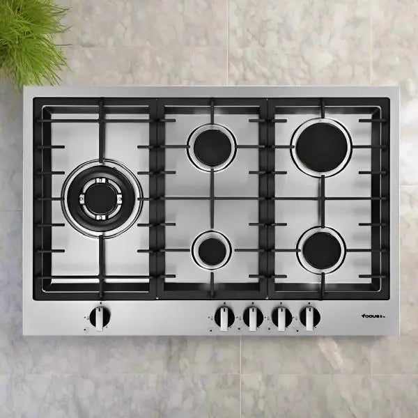 PLAQUE DE CUISSON 5 FEUX 90 CM FONTE THERMOCOUPLE FOCUS LINE QUADRA90 - INOX FOCUS
