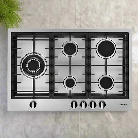 PLAQUE DE CUISSON 5 FEUX 90 CM FONTE THERMOCOUPLE FOCUS LINE QUADRA90 - INOX FOCUS
