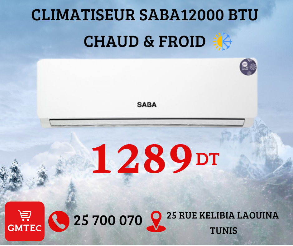 CLIMATISEUR SABA 12000 BTU CHAUD ET FROID SABW12H/W