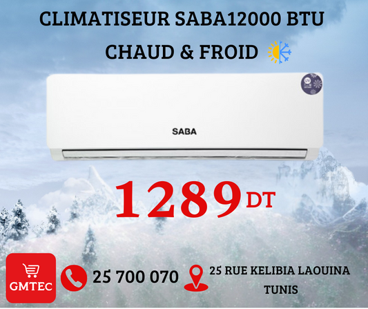 CLIMATISEUR SABA 12000 BTU CHAUD ET FROID SABW12H/W