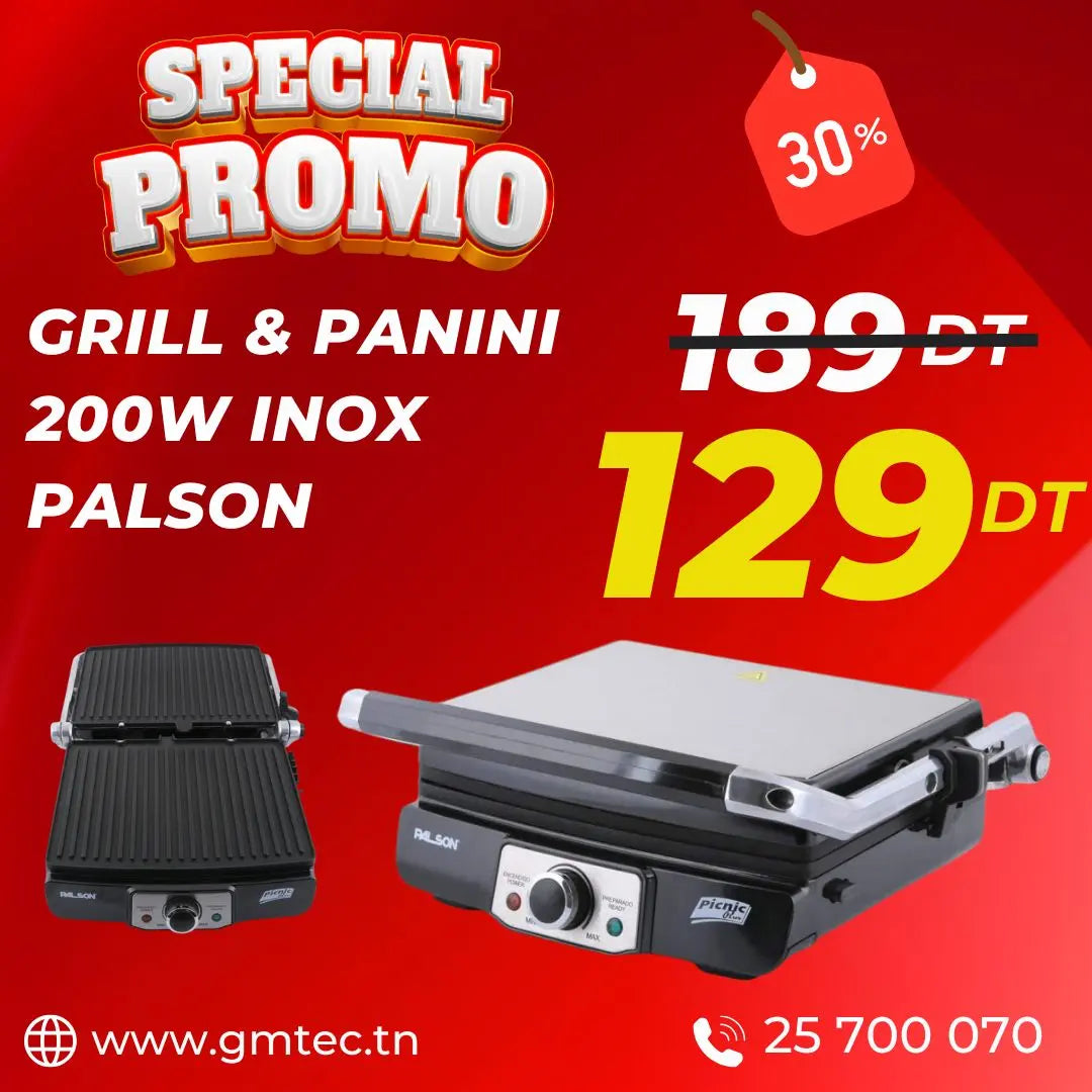 GRILL & PANINI ELECTRIQUE PALSON PICNIC PLUS 2000W - INOX PALSON