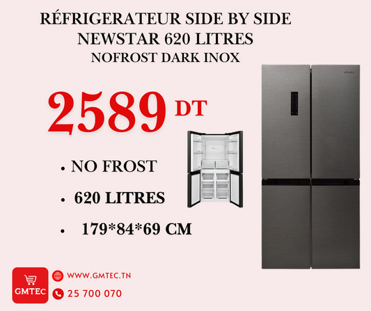 REFRIGERATEUR SIDE BY SIDE NEWSTAR 620 LITRES NOFROST DARK INOX