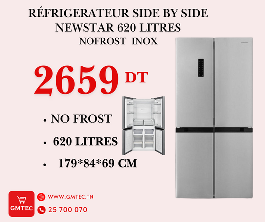REFRIGERATEUR SIDE BY SIDE NEWSTAR 620 LITRES NOFROST INOX - 620XI