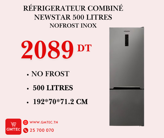 REFRIGERATEUR COMBINE NEWSTAR 500 LITRES NOFROST INOX - 500XA
