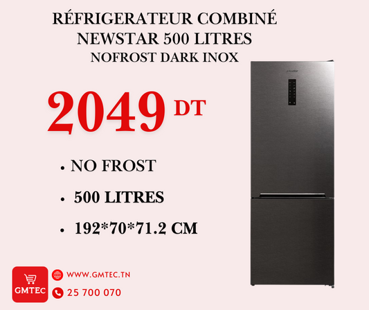 REFRIGERATEUR COMBINE NEWSTAR 500 LITRES NOFROST DARK INOX - 500DXL