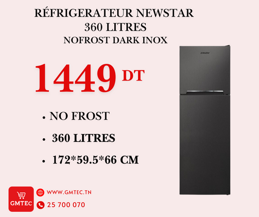 REFRIGERATEUR 2 PORTES NEWSTAR 360 LITRES NOFROST DARK INOX - 360DXA