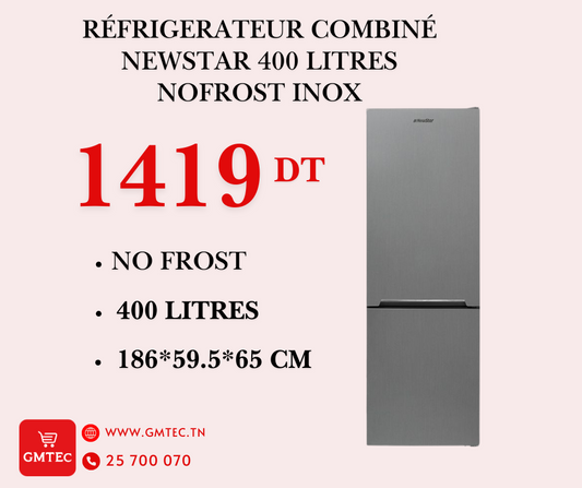 REFRIGERATEUR COMBINE NEWSTAR 400 LITRES NOFROST INOX - 400XLA