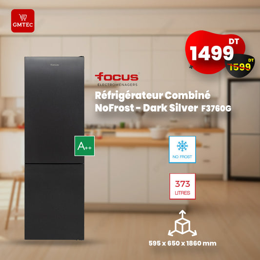 REFRIGERATEUR COMBINE FOCUS 373 LITRES 60CM NOFROST DARK SILVER