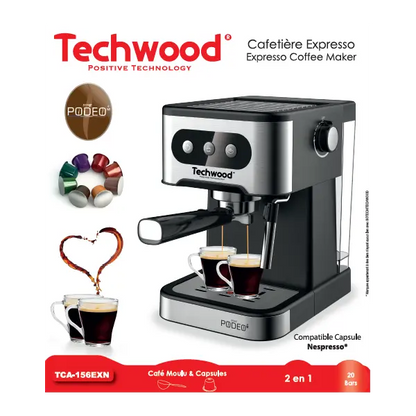 CAFETIERE EXPRESSO & NESPRESSO 20 BARS TECHWOOD TCA156EXN TECHWOOD