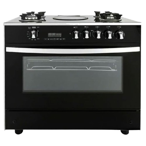 CUISINIERE GAZ & ELECTRIQUE 90CM 5 FEUX NOIR VITRO