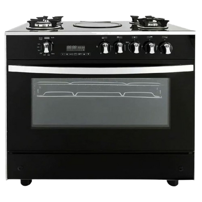 CUISINIERE GAZ & ELECTRIQUE 90CM 5 FEUX NOIR VITRO