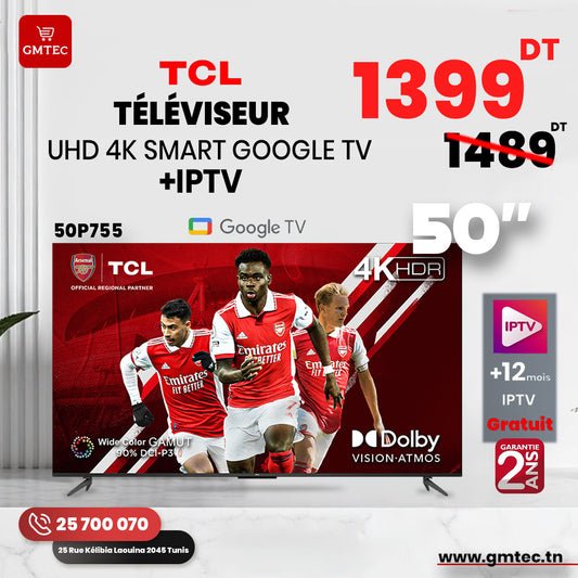 TV LED 50" TCL SMART GOOGLE TV 4K FULL HD - 50P755