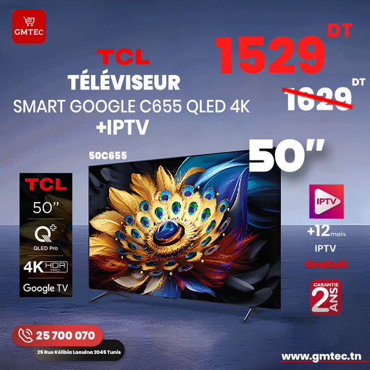 TV QLED 50" TCL SMART GOOGLE TV FULL HD - 50C655