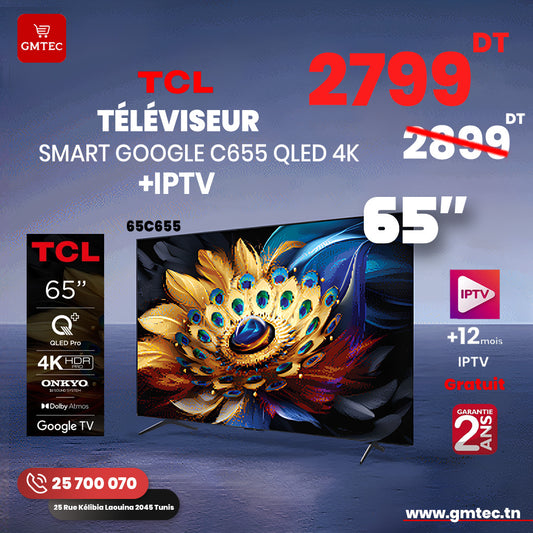 TV QLED 65" TCL SMART GOOGLE TV 4K ULTRA HD  65C655